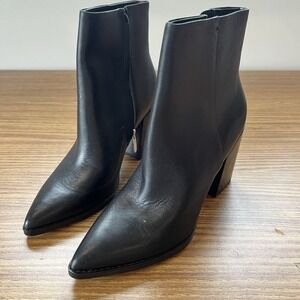Nine West  Black Leather Ankle Heel Boots Womens Zipper EUC 7.5